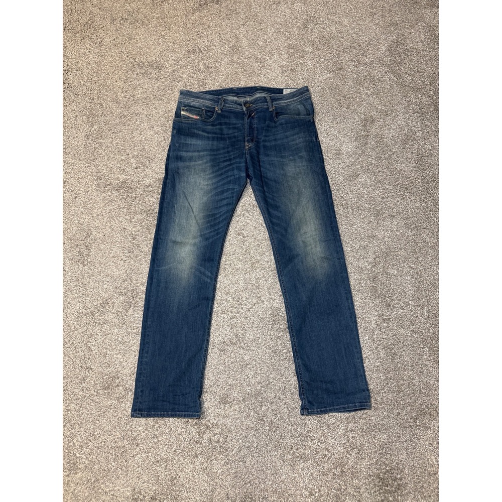 Diesel Waykee Regular Straight Jeans Mens 36x32 Blue Wash 0827Q Stretch Denim